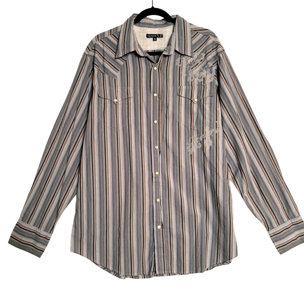 Tin Haul Pearl Snap‎ Shirt Mens XL Western Striped Long Sleeve Button Casual Fit